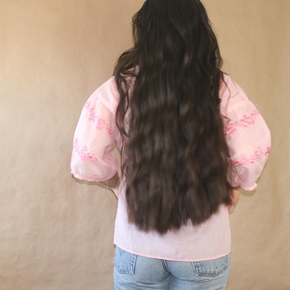 (58) vtg 1970s embroidered pink hippie blouse - Picture 4 of 4